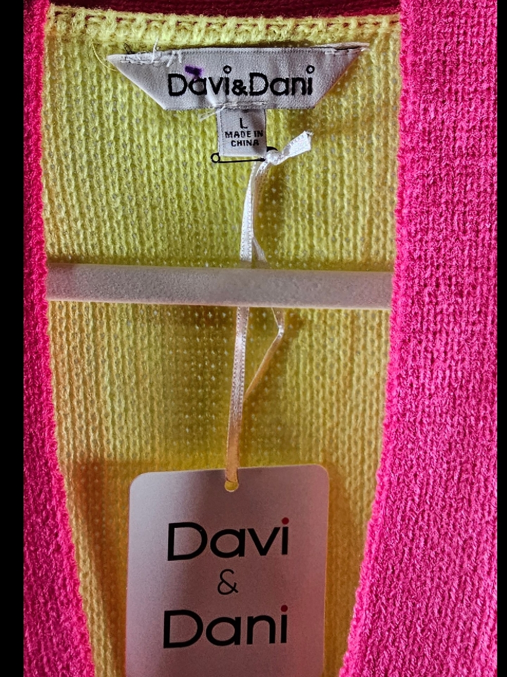 DAVI & DANI Neon Colorblock Cardigan - Hot Pink, Neon Yellow, Coral, Lilac - Picture 5 of 5